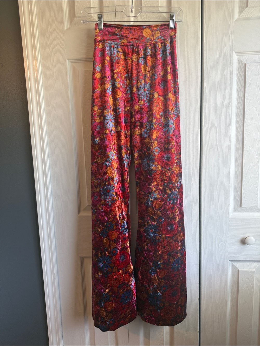NEW Natural Life Velvet Floral Hippie Flare Pants XS NWT